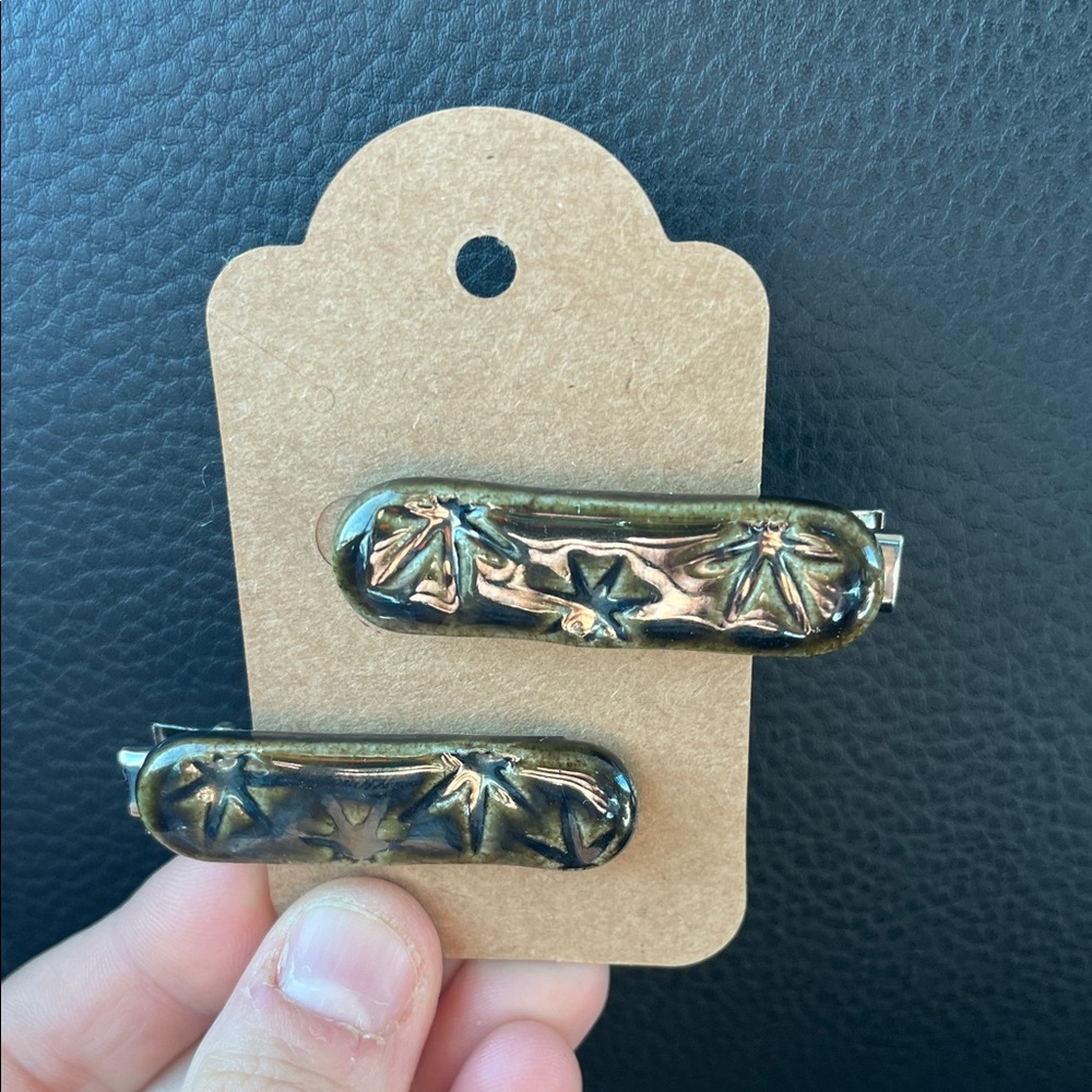 Bronze Handmade Ceramic Hair Clips